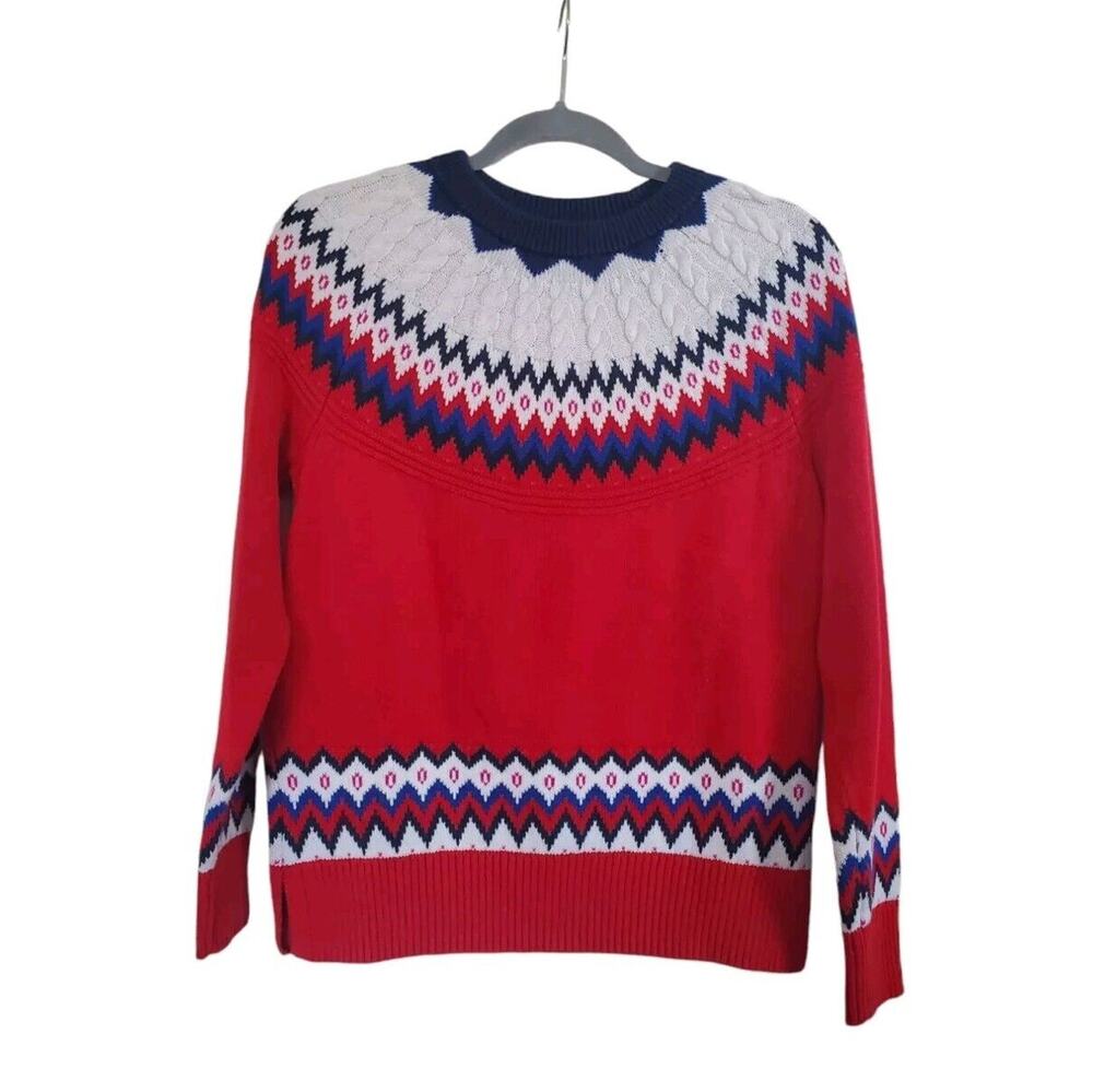 Fair Isle Nordic Red Blue White Crew Neck Holiday Charter Club Sweater, Sz Small